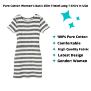 Pure Cotton Women’s Basic Slim Fitted Long T-Shirt in USA